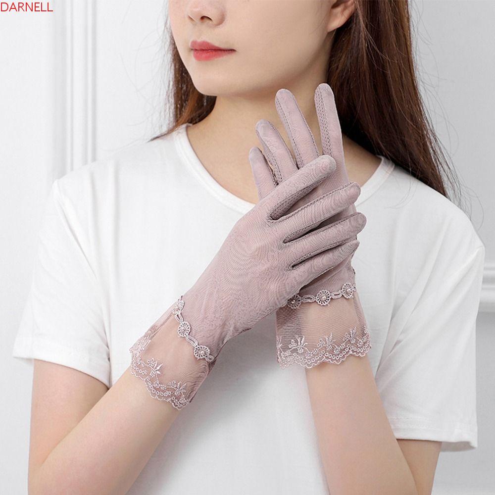 DARNELL Găng Tay Câu Cá Vải Lụa Mỏng Phối Ren Toàn Diện Màn Hình Cảm Ứng Thoáng