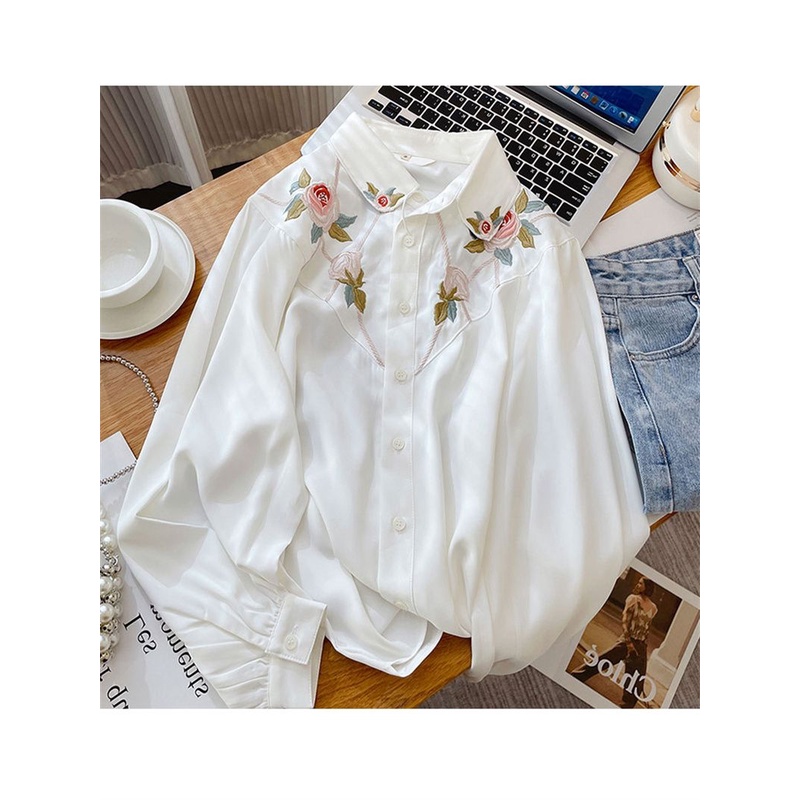 Áo Sơmi DàI Tay Thêu Hoa Xinh XắN Cho Nữ