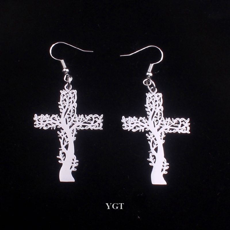 Ygt Bông Tai Thép Không Gỉ Hình Cây Thánh Giá Màu Bạc Thời Trang