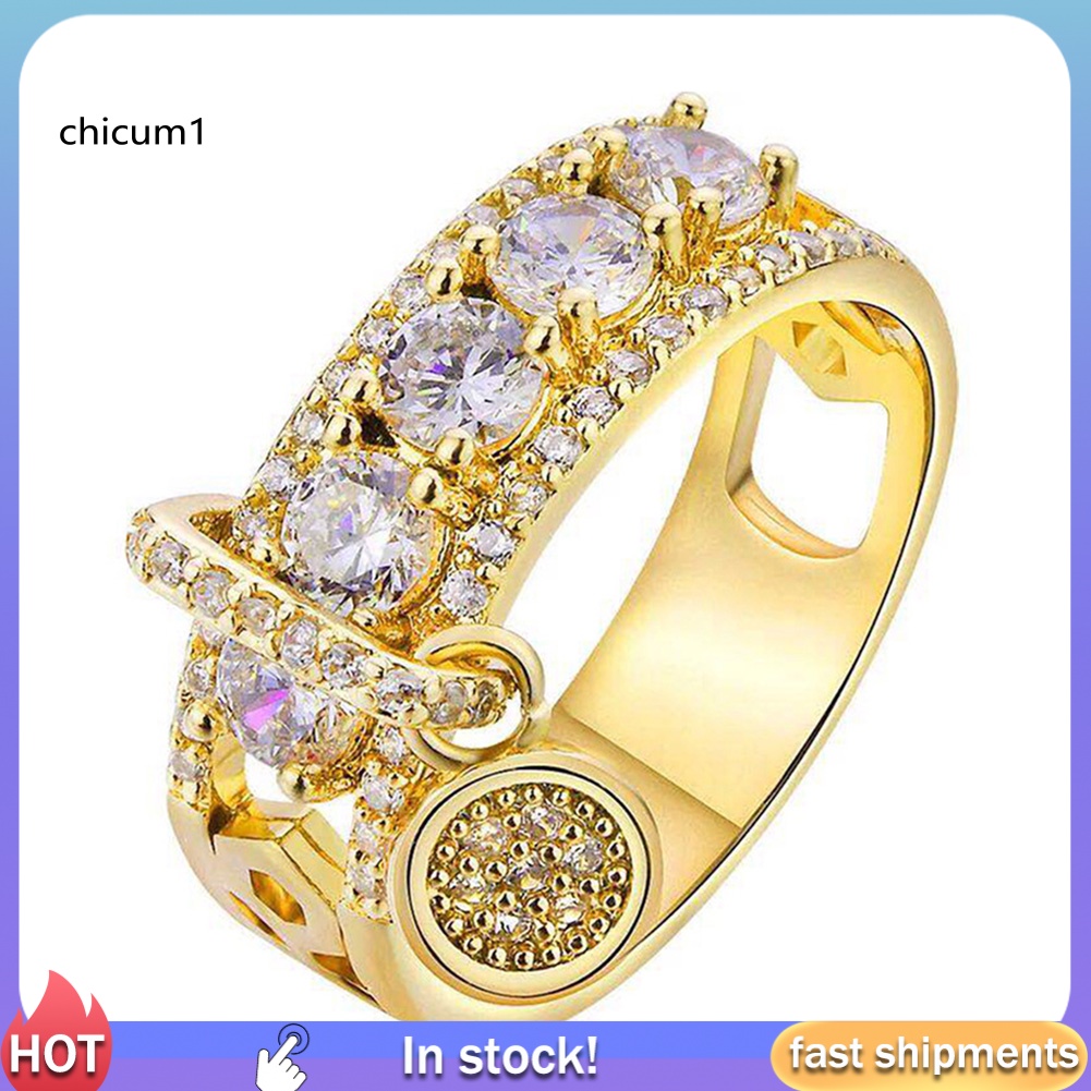 Nhẫn Đính Đá Zircon Hình Đĩa Kim Loại Sáng Tạo Cho Nữ