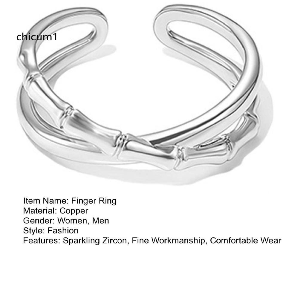 Nhẫn Cặp Bằng Tre Dạng Mở Đính Đá Zirconia Sáng Bóng Thời Trang