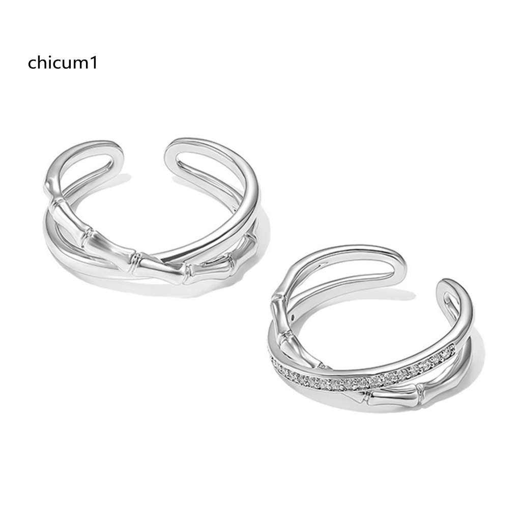 Nhẫn Cặp Bằng Tre Dạng Mở Đính Đá Zirconia Sáng Bóng Thời Trang