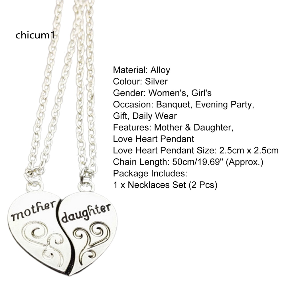 Set 2 Vòng cổ Ghép Hình Trái Tim Khắc Chữ Dành Cho Mẹ Và Con Gái