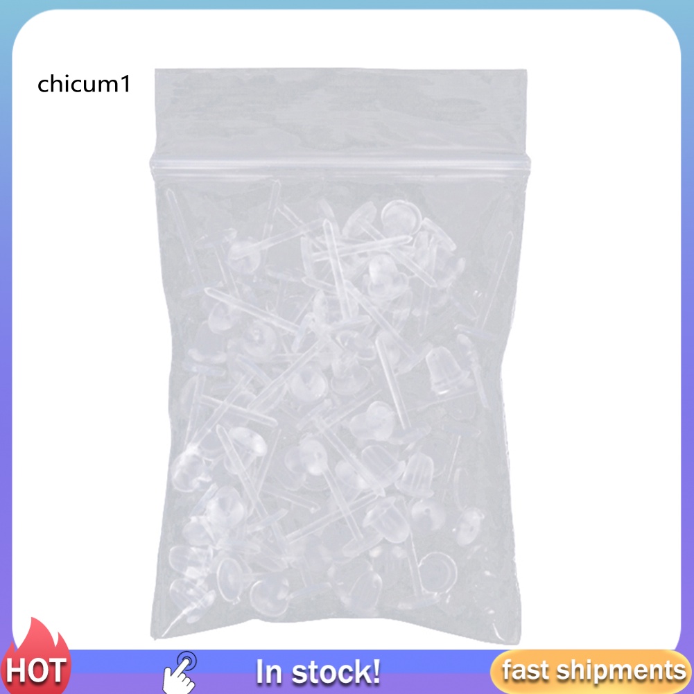 Set 50 Ghim Cài Bông Tai Bằng Nhựa Trong Suốt Phong Cách Unisex DIY