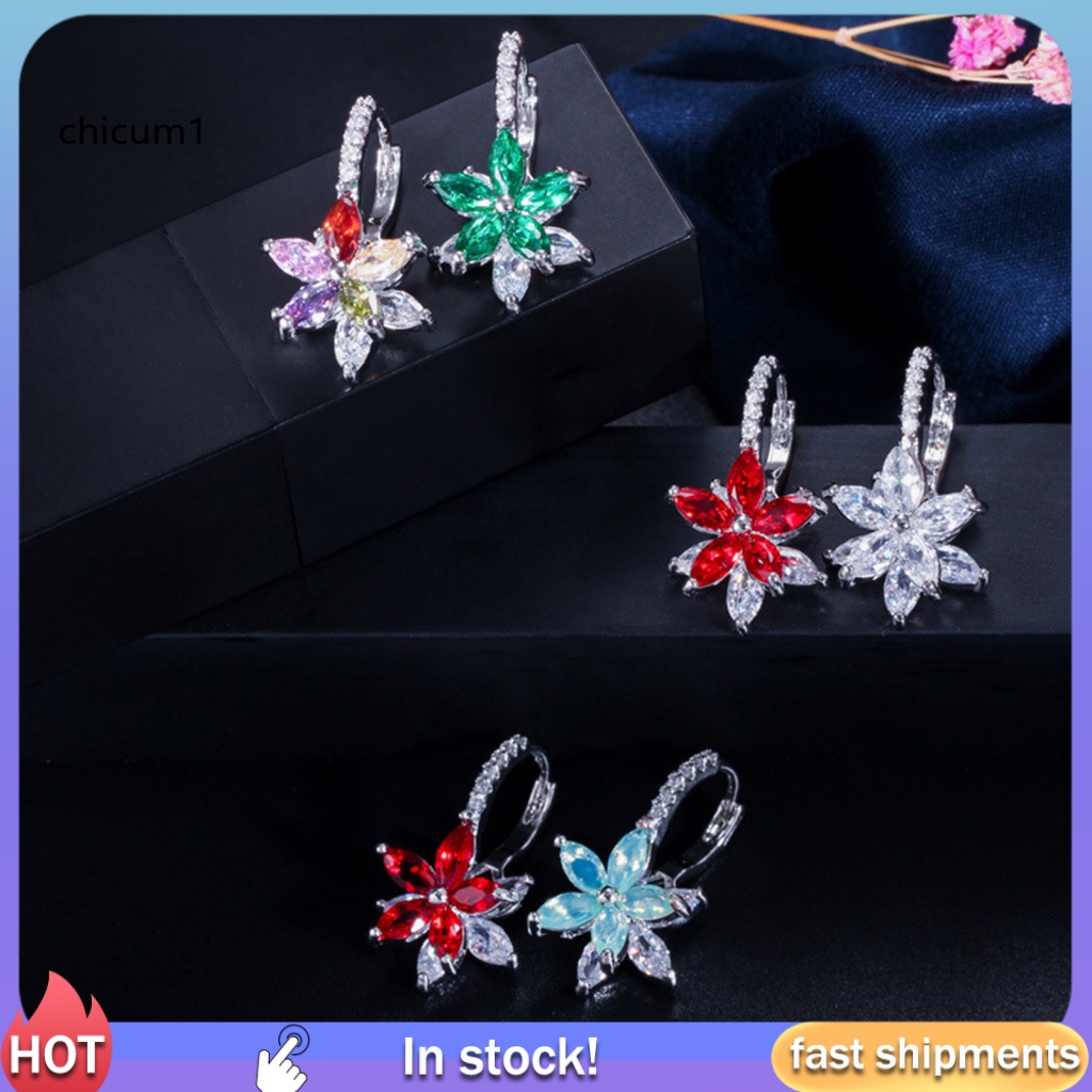 1 Đôi Bông Tai Dáng Dài Hình Hoa Đính Đá Lấp Lánh Thời Trang Hàng Ngày