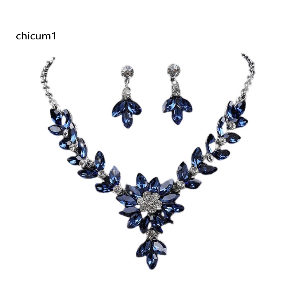 1 Set Vòng cổ Và Bông Tai Đính Đá Pha Lê Nhân Tạo Màu Sắc Tương Phản Phong Cách Vintage