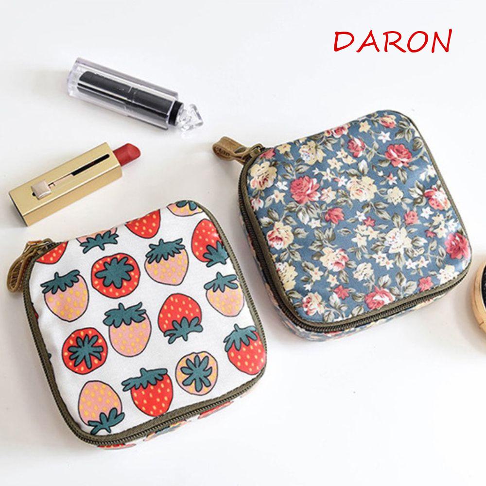 DARON Túi Đựng Băng Vệ Sinh / Thẻ Tín Dụng / Tiền Xu Hình Vuông Nhỏ Gọn Có Khóa Kéo Đáng Yêu