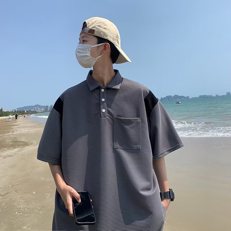 Áo Thun POLO Tay Ngắn Màu Sắc Tương Phản Phong Cách Retro