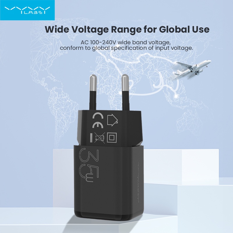 Củ Sạc Nhanh Vyvylabs 35W PD3.0 QC4.0 Hai Cổng USB Type C Phích Cắm EU / US Cho iP 14 13 Pro Max Mini 8 Plus