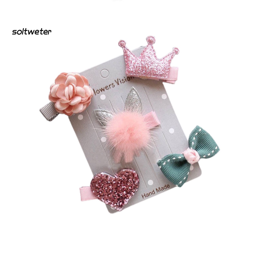 Bộ 5 Kẹp Tóc Nơ / Ngôi Sao / Hoa Đáng Yêu Cho Bé Gái