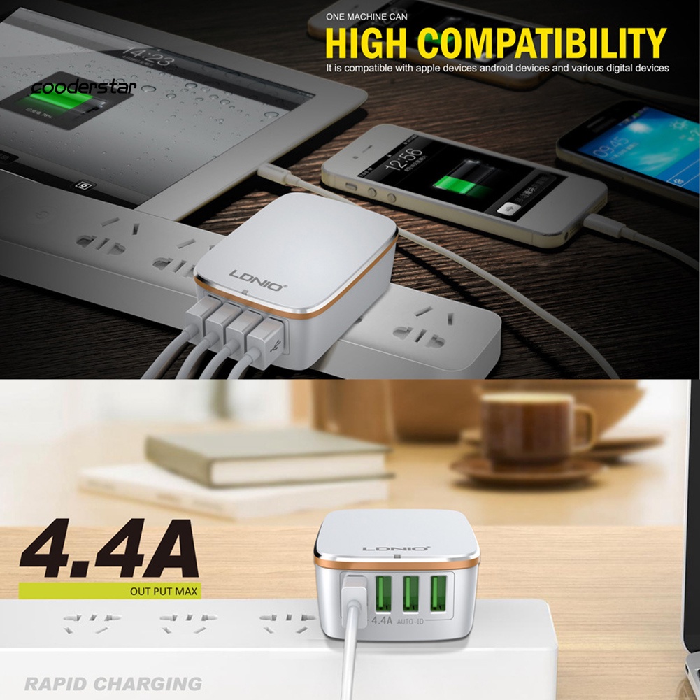 Cốc Sạc Chia 4 Cổng USB LDNIO A4404 44A AC Tiện Dụng