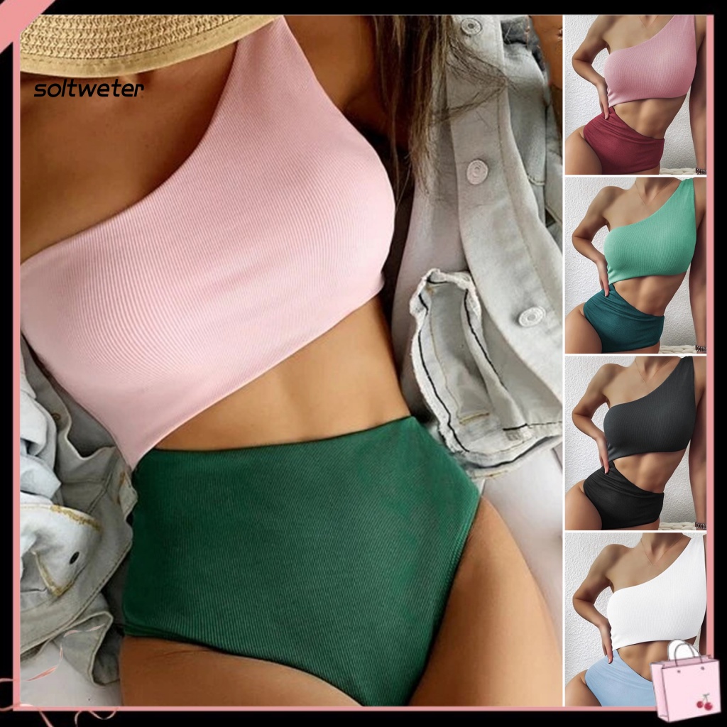 Bộ Đồ Bơi Bikini 2 Mảnh Màu Trơn Có Đệm Ngực Gợi Cảm Cho Nữ