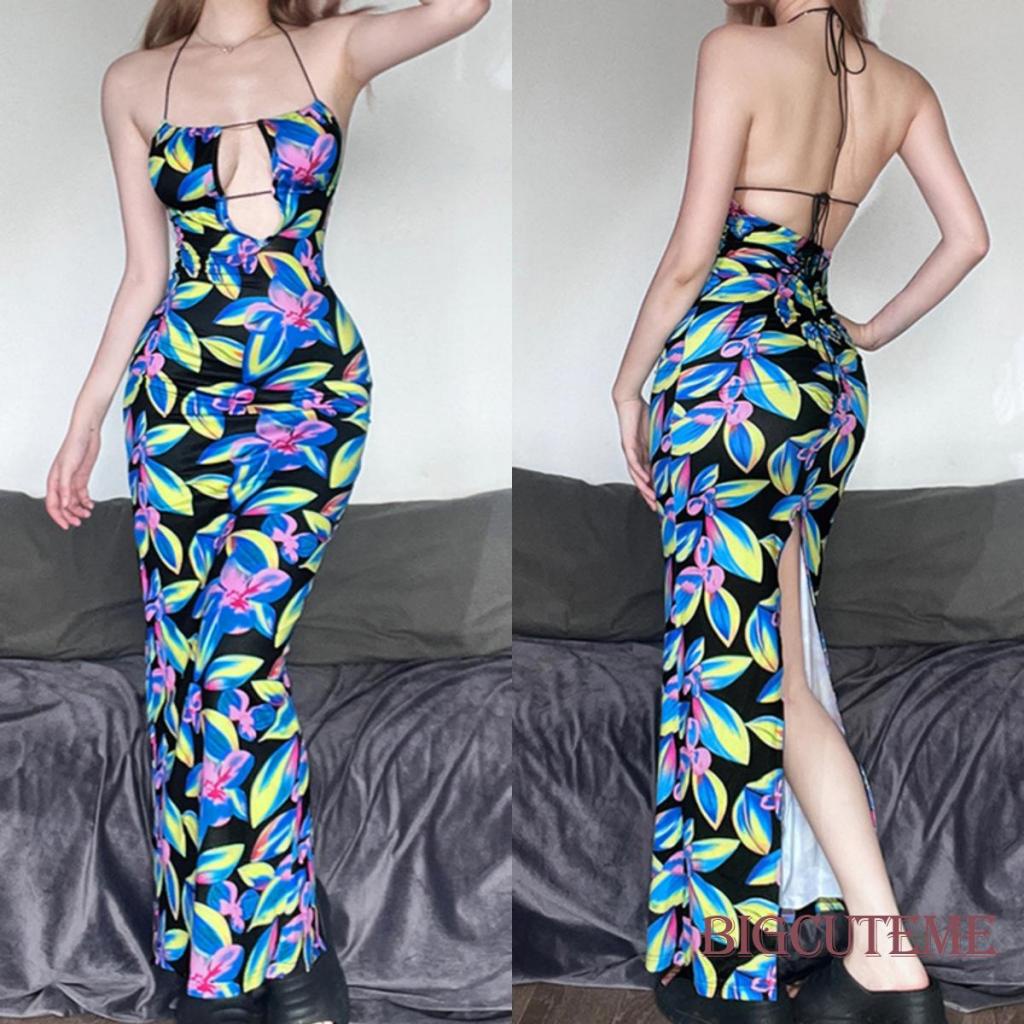 Đầm Dài Không Tay Hở Lưng In Họa Tiết Hoa Thời Trang Mùa Hè Cho Nữ