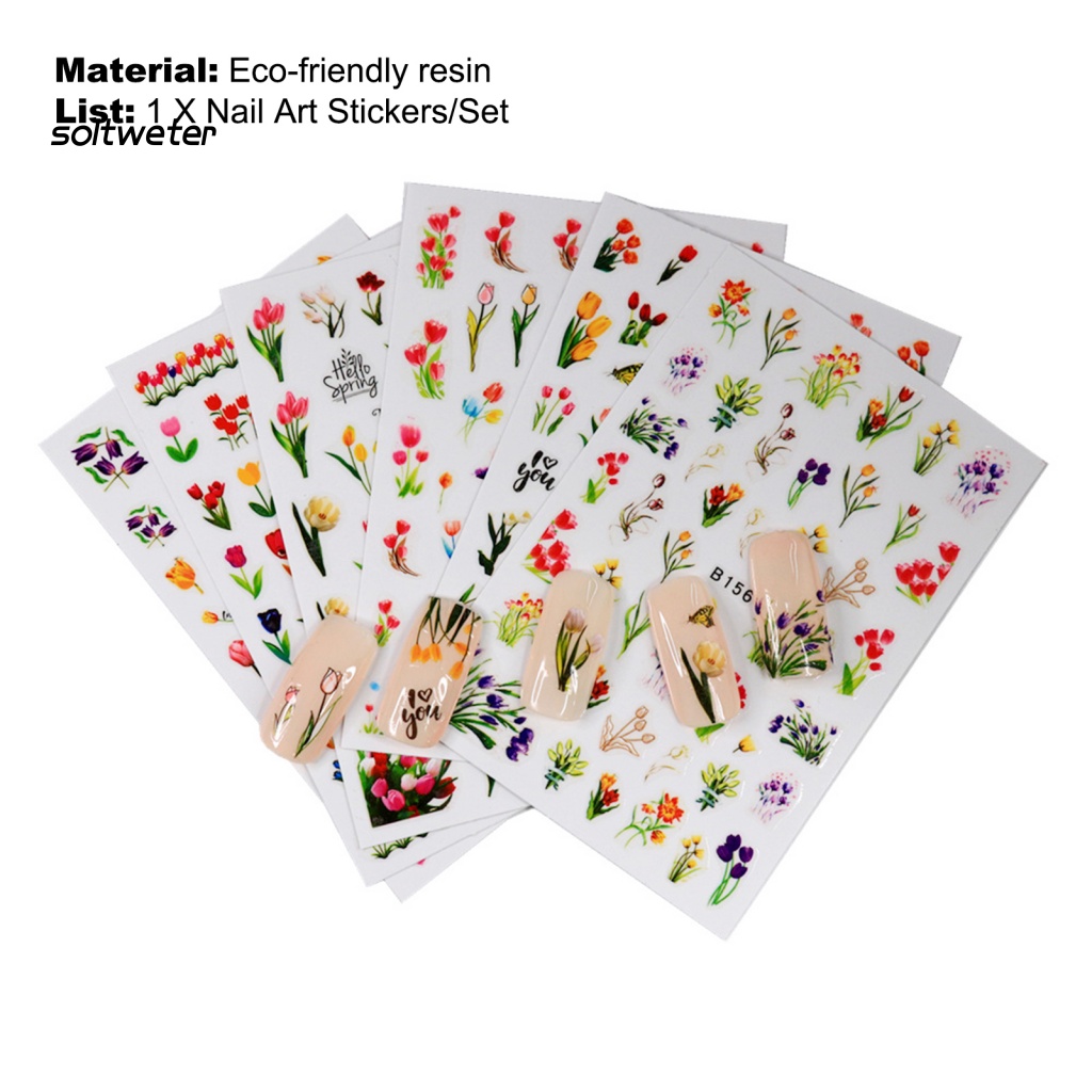 1 Bộ Miếng Dán Móng Tay Bằng Nhựa Resin Chống Nước In Hình Hoa Tulip DIY