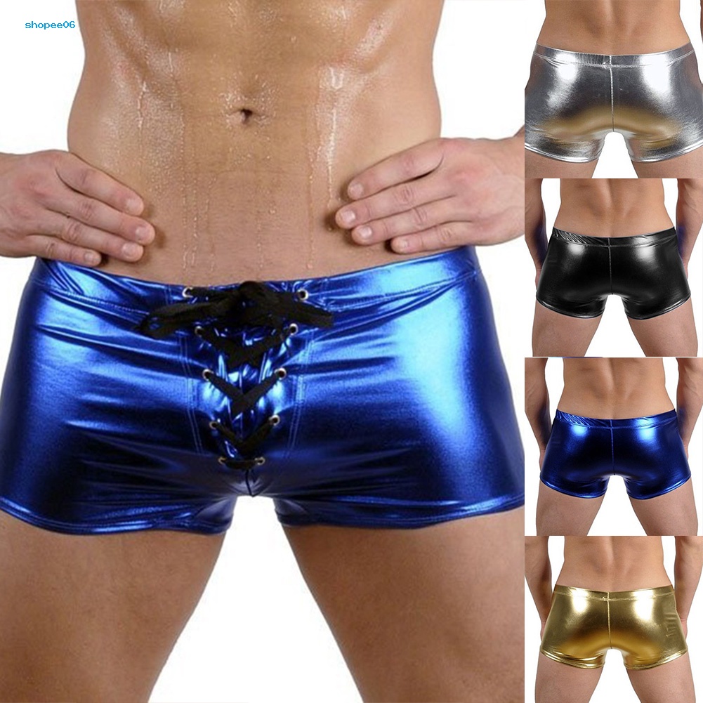 Quần Lót Boxer Chất Da Bóng Cột Dây Thời Trang Quyến Rũ Cho Nam