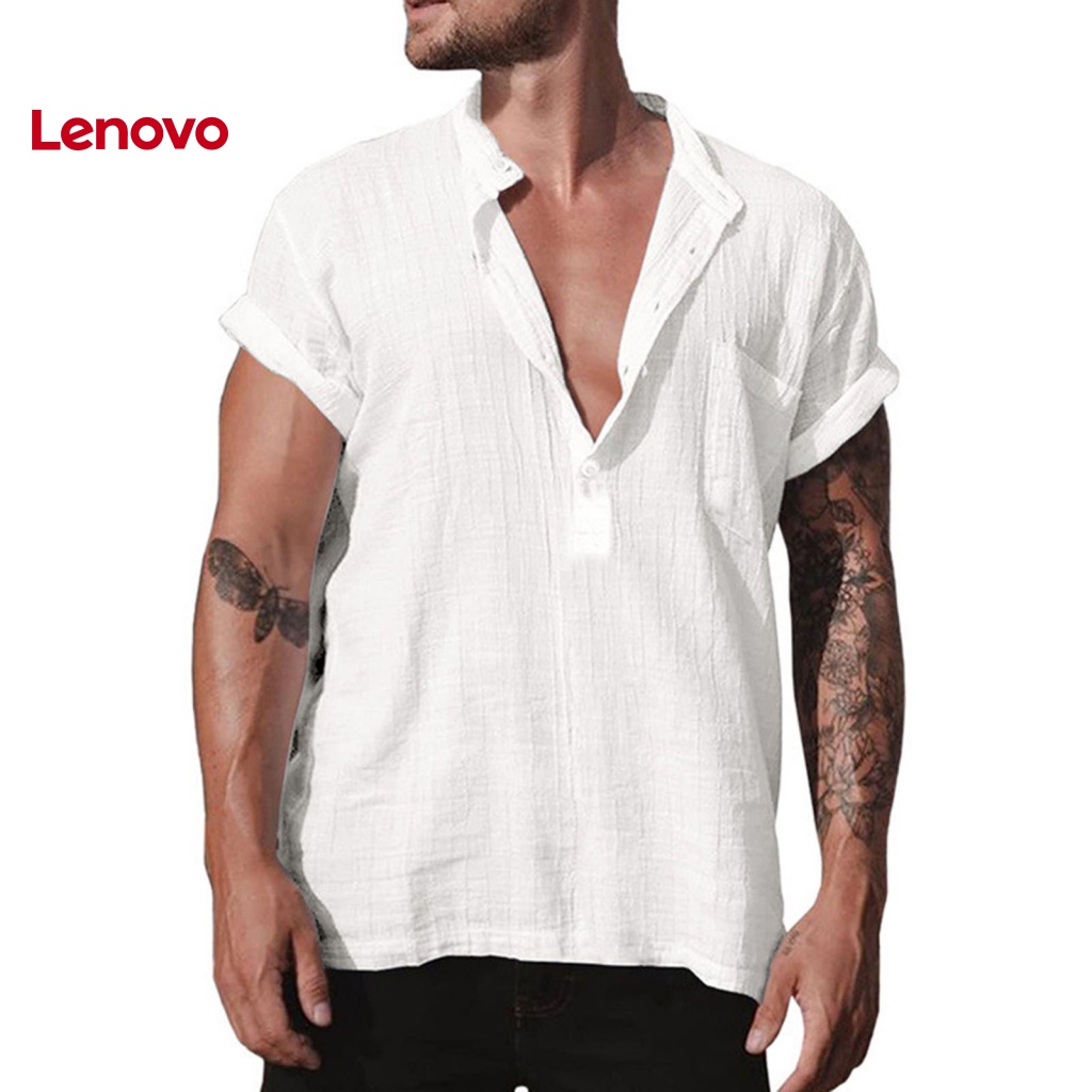 Áo Sơ Mi Cổ Đứng Tay Ngắn Màu Trơn Họa Tiết Hoa Hướng Dương Phối Nút Thời Trang Mùa Hè Cho Nam