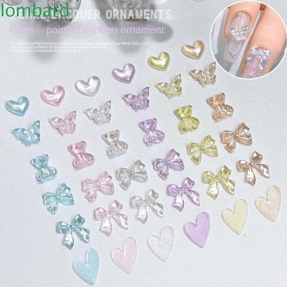LOMBARD Phụ Kiện Trang Trí Móng Nghệ Thuật Hình Nơ / Bướm / Trái Tim 3D Thời Trang Phong Cách Nhật Bản
