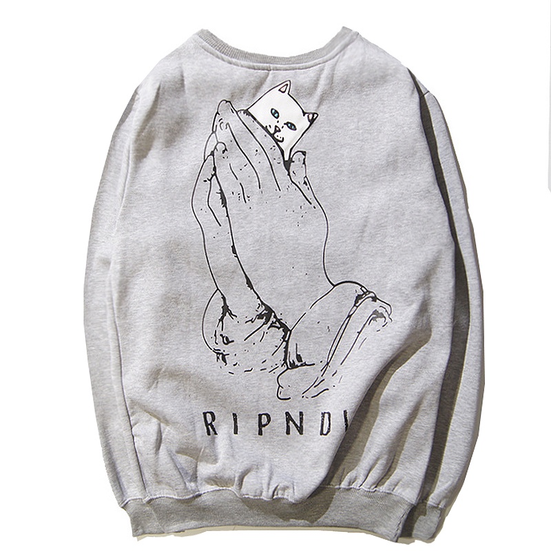 Áo Sweater Chui Đầu Dáng Rộng Tay Dài In Hình Mèo Phong Cách Âu Mỹ ripndip Đường Phố Cho Nam Và Nữ