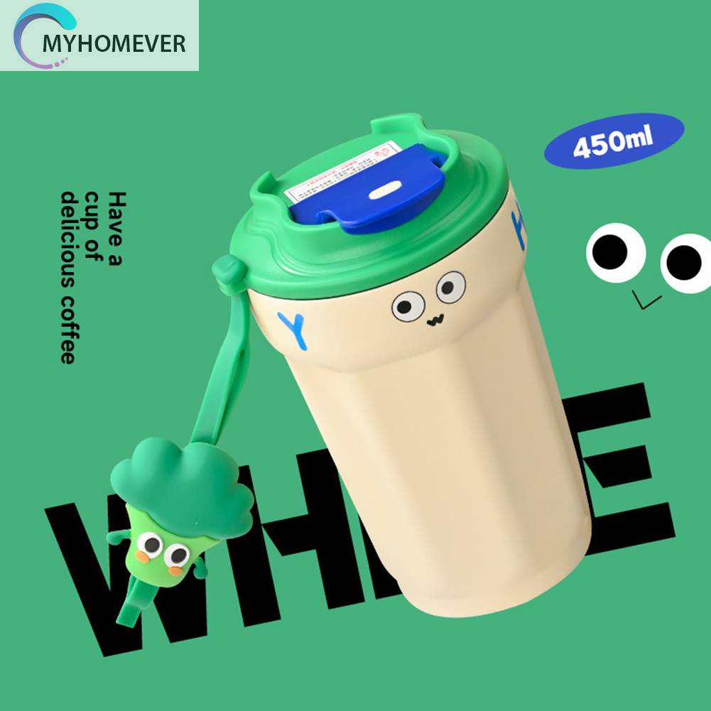 Bình Nước 450ML Bằng Thép Không Gỉ In Họa Tiết Hoạt Hình Dễ Thương Tiện Dụng Mang