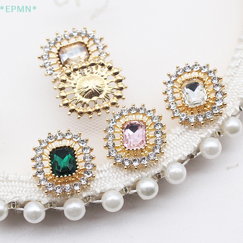 Nút Hợp Kim Hình Chữ Nhật Phẳng Đính Đá Pha Lê Trang Trí Kẹp Quần Áo / Giày Trang Sức Vintage DIY Mới