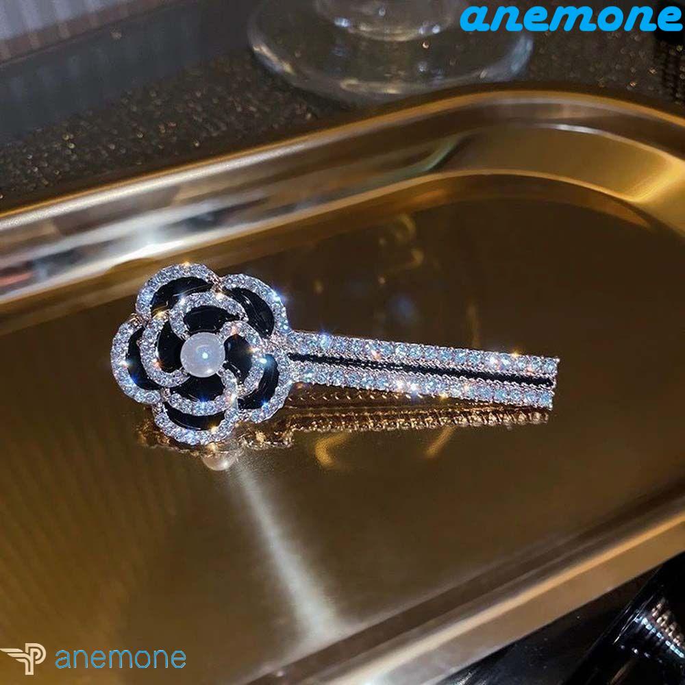 ANEMONE Kẹp Tóc Đính Đá Màu Trắng Đen Sang Trọng Phong Cách Hàn Quốc