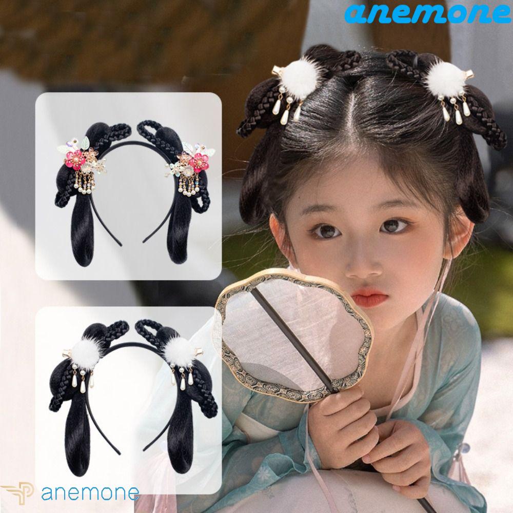ANEMONE Băng Đô Hoa Màu Đen Tự Nhiên Phong Cách Hanfu Trung Hoa Cổ Điển Cho Bé Gái
