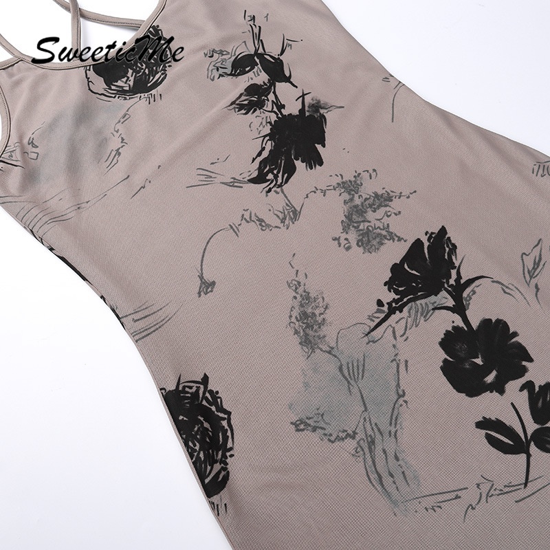 Đầm Ngắn Dáng Ôm In Hoa Chéo Dây Kiểu Retro Thời Trang 2023 Cho Bạn Gái