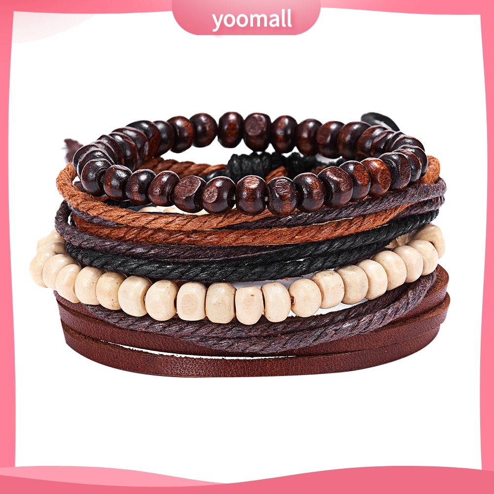 Set 4 Vòng Tay Giả Da Thời Trang Vintage Cho Nam