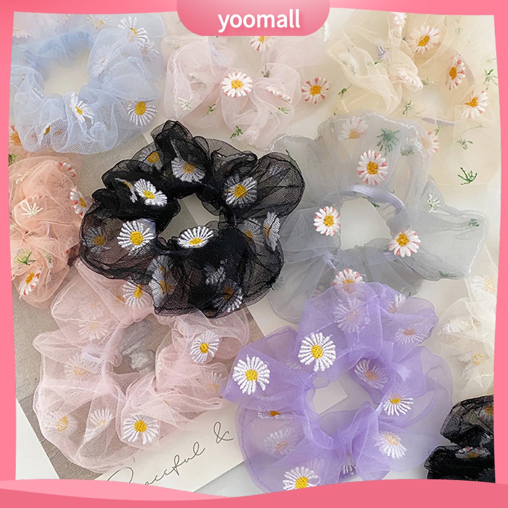 Dây Buộc Tóc Cao Su Vải Lưới Xuyên Thấu In Họa Tiết Hoa Sử Dụng Hàng Ngày Cho Bạn Gái