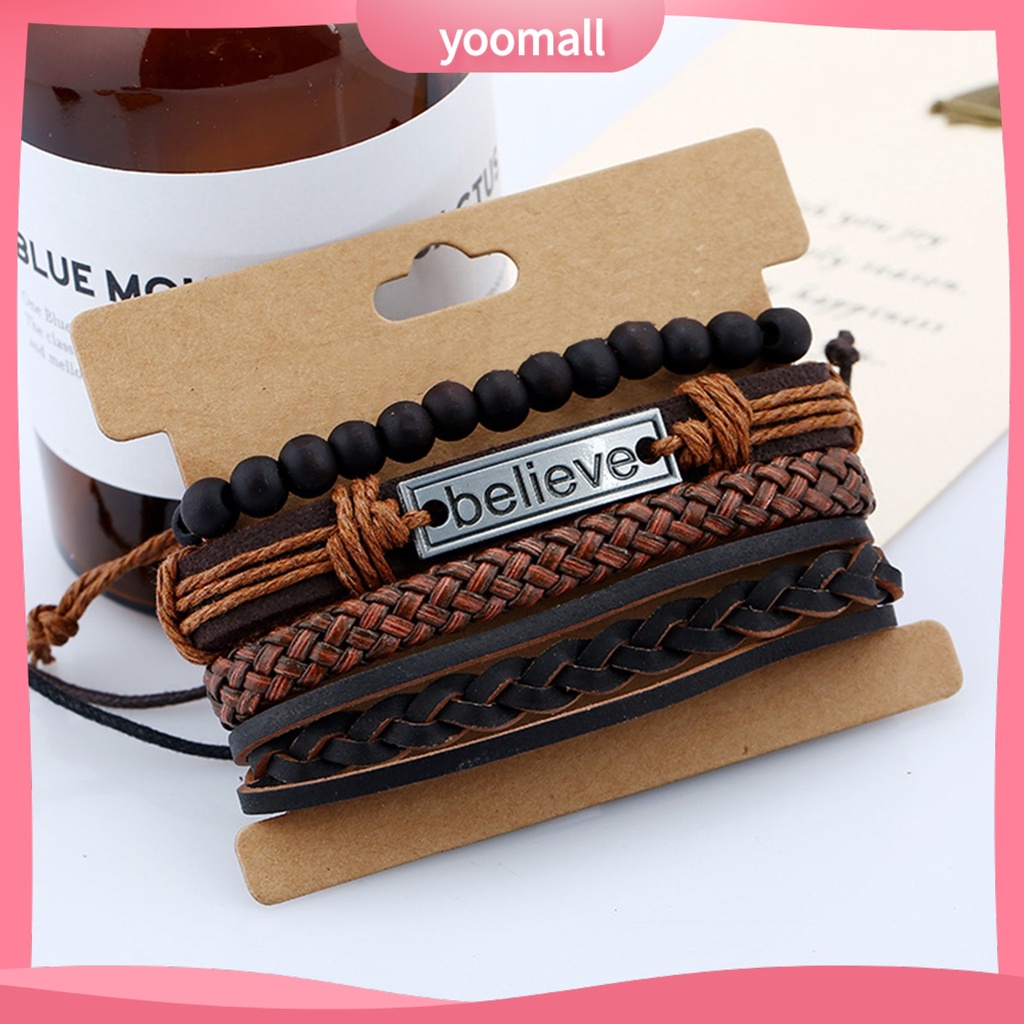 Set 4 Vòng Tay Giả Da Thời Trang Cho Nam