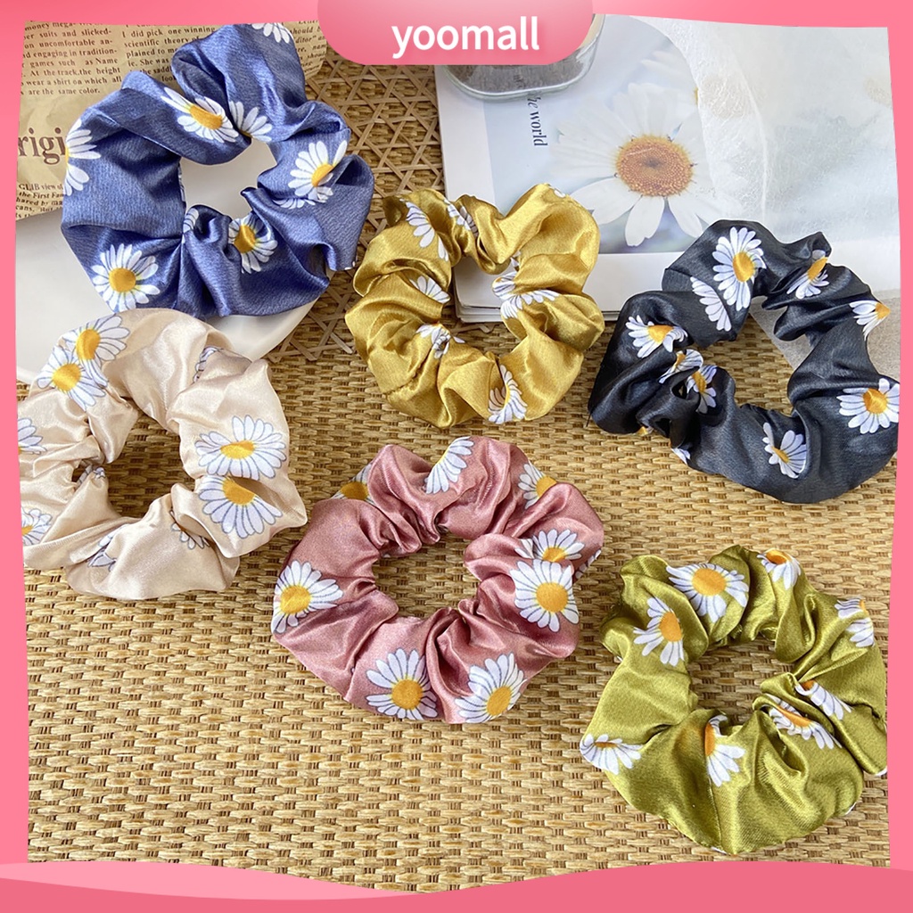 Dây Buộc Tóc Vải Satin Co Giãn In Họa Tiết Hoa Ngọt Ngào