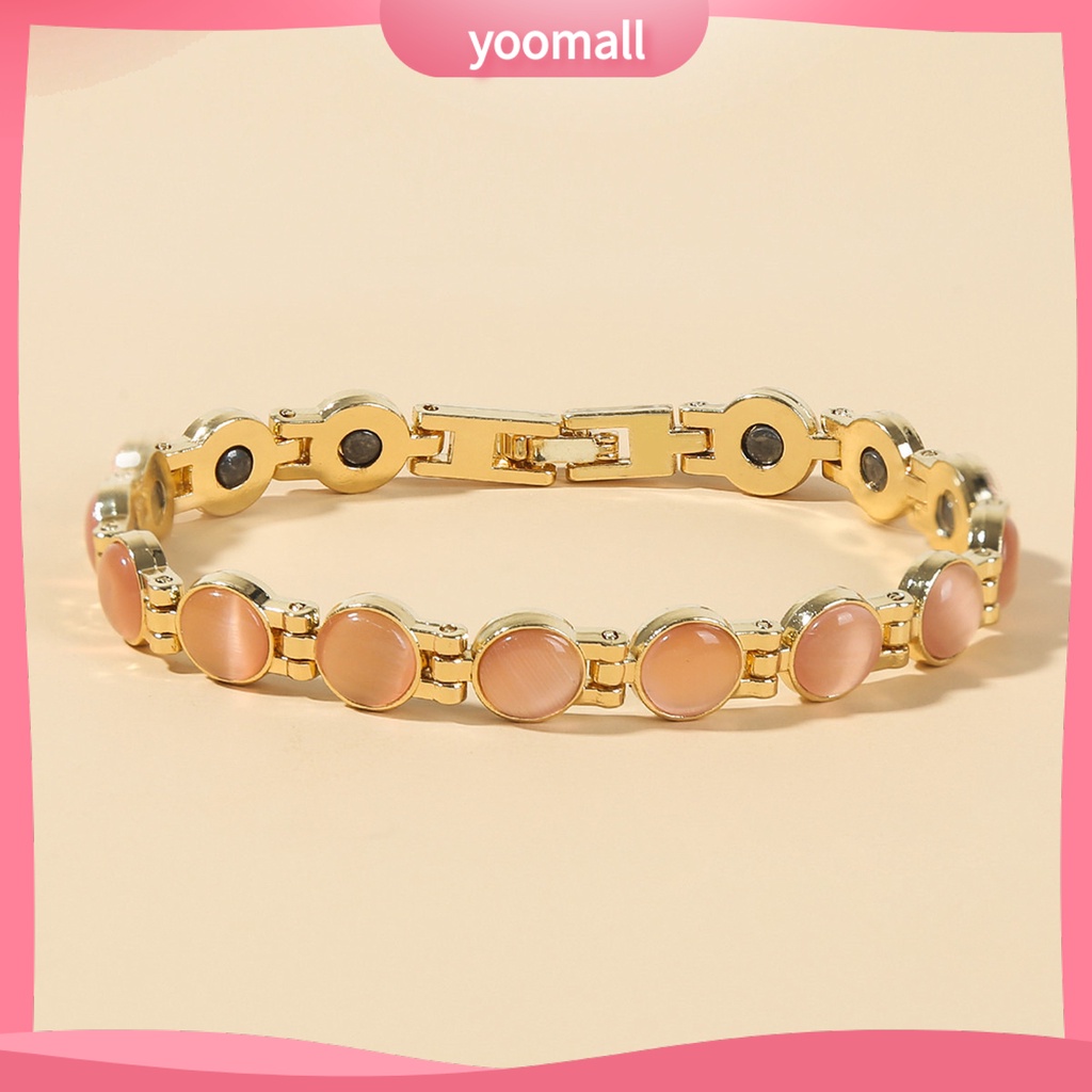 [YM] Vòng Tay Đá Mắt Mèo Mạ Vàng Giảm Mệt Mỏi Thời Trang Hàng Ngày