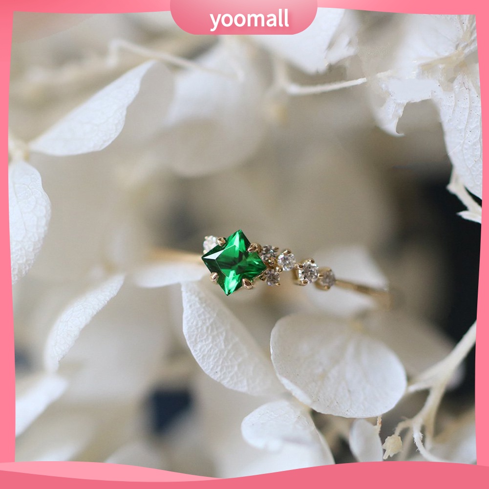 Nhẫn Đính Hôn Đính Đá Ngọc Lục Bảo Nhân Tạo Thời Trang Dành Cho Nữ