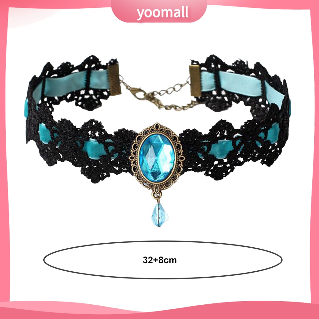 [YM] Vòng Cổ Choker Bện Dây Đính Đá Quý Nhân Tạo Phong Cách Gothic Punk Hợp Thời Trang Làm Quà Tặng Cho Nữ