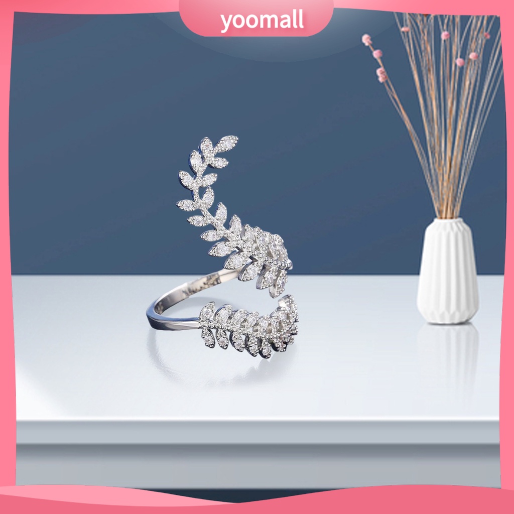 Nhẫn Cưới Dạng Mở Hình Chiếc Lá Màu Bạc Có Thể Điều Chỉnh Kích Cỡ