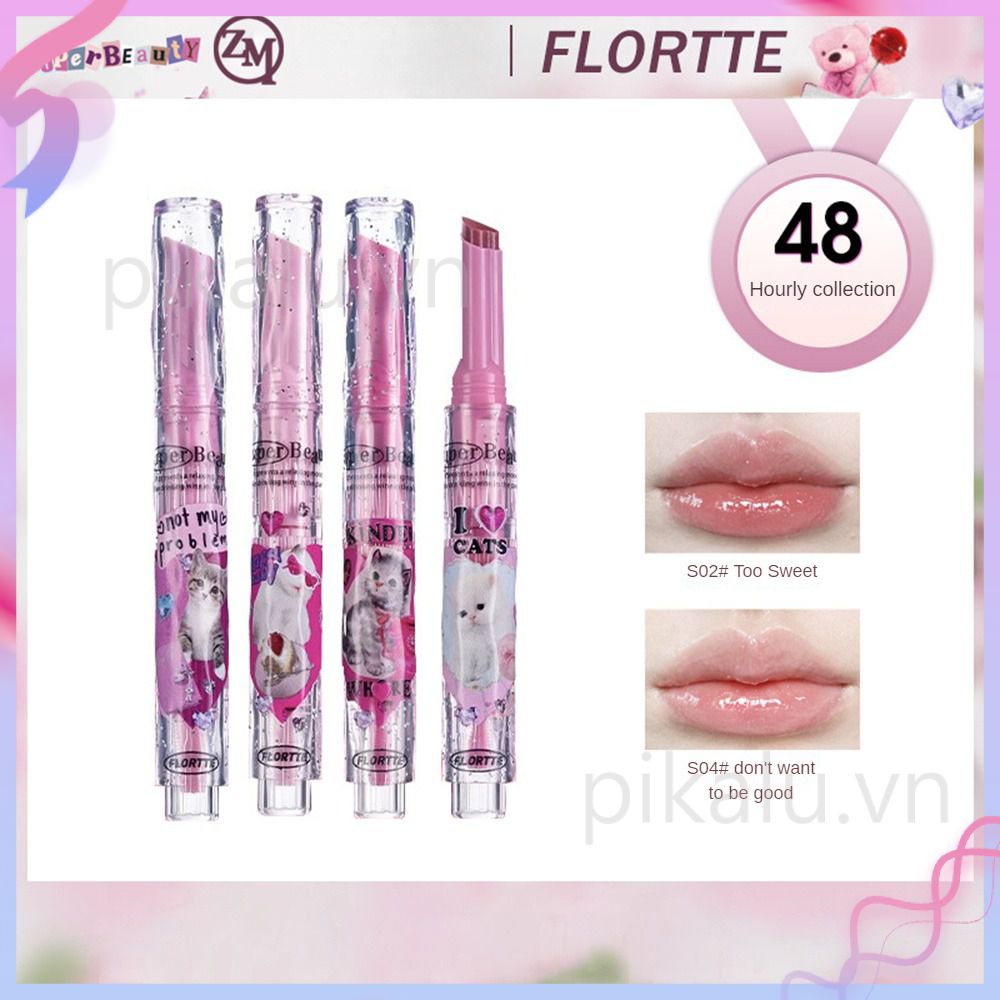 FLORTTE/Flower Lolia Fine Flash Lipstick FLORTTE First Kiss Love Son dưỡng ẩm Lip Glaze Strange Melia Solid Lip Honey Aqua Lip Glaze lip tint -pikalu