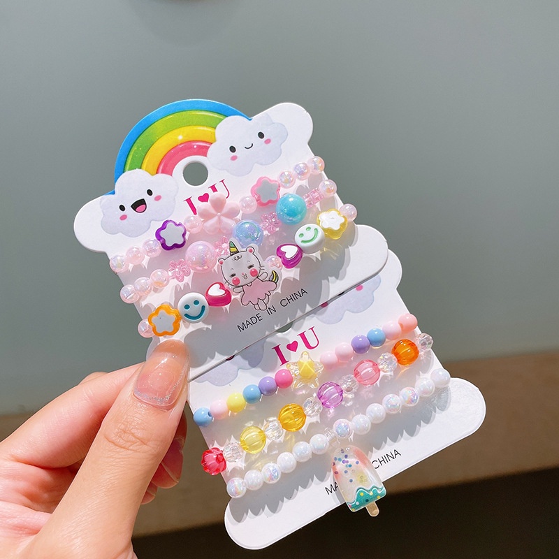 Bộ 3 Vòng Tay Hạt Acrylic Xỏ Hình Trái Cây Hoạt Hình Dễ Thương Cho Bé Gái