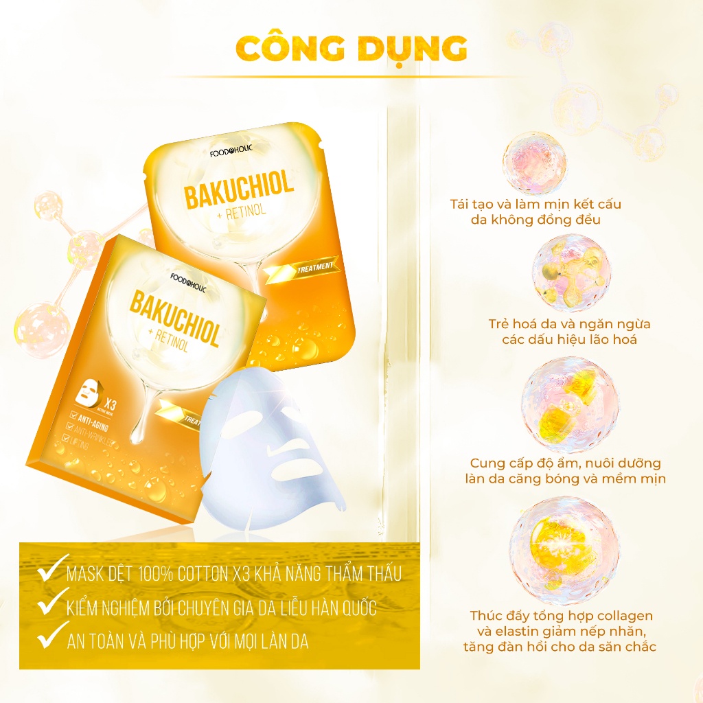 Combo 10 Mặt Nạ Foodaholic Ngẫu Nhiên Dưỡng Da Chuyên Sâu 23m x10 (AHA, Bakuchiol,Niacinamide,Tranexamic, Probioics, Glu