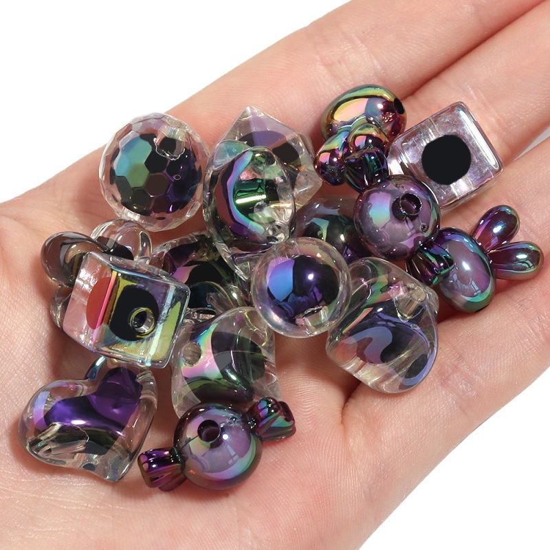 Set 10 Chuỗi Hạt Acrylic Màu Đen Dùng Làm Trang Sức DIY