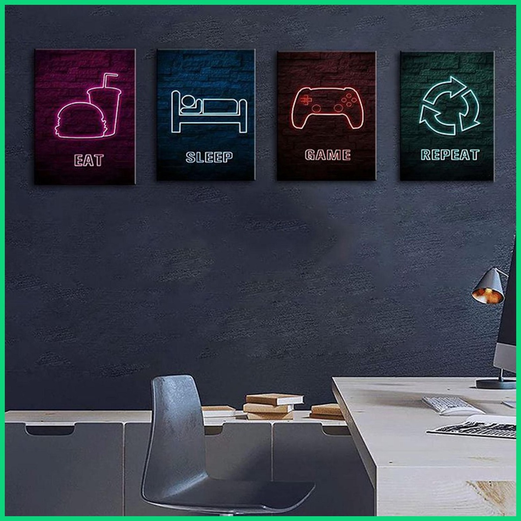 Tranh Vải Canvas Treo Tường Trang Trí in Hình Game Thủ Mặt Trăng Phát Sáng Trong Tối Không Phai Màu