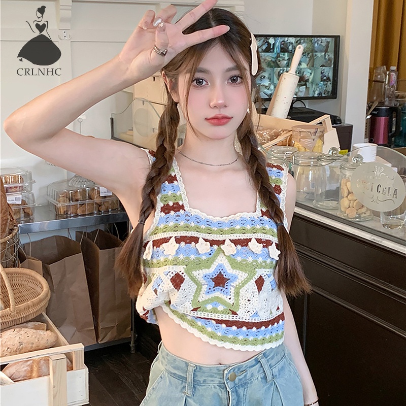 Áo Dệt Kim Sát Nách Thêu Họa Tiết Màu Tương Phản Thời Trang Mùa Hè Cho Nữ vn