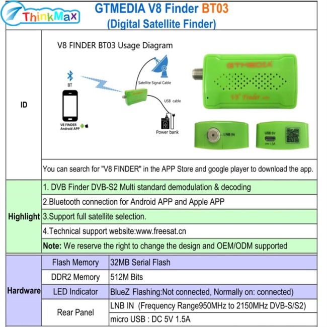 Máy Dò Vệ Tinh Gtmedia V8 Finder Bt03 Tương Thích Với Android Ios Bluetooth-Compatfinder