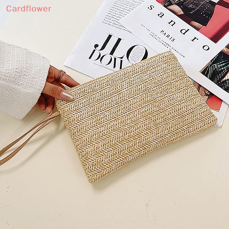 < Cardflower > Ví Dệt Mây Màu Trơn Có Dây Đeo Cổ Tay Thời Trang Nữ Đựng Điện Thoại / Tiền Xu / Thẻ Đi Biển Hàng Ngày Mới