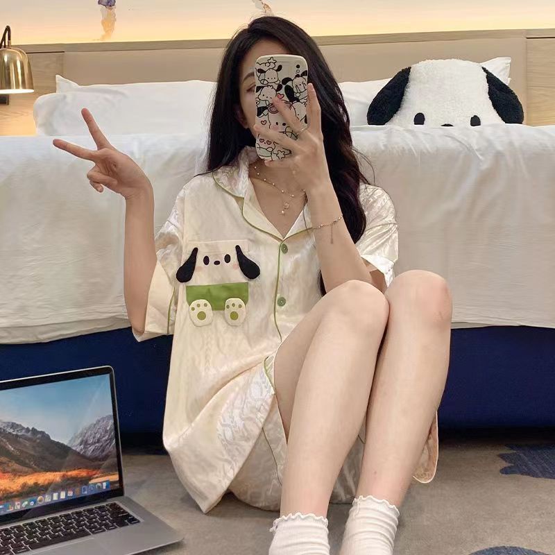 Fds đồ ngủ nữ mùa hè lụa băng mỏng tay ngắn mới mùa hè phim hoạt hình dễ thương ins style bộ đồ mặc nhà
