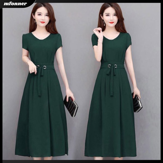 Đầm Midi Tay Ngắn Cổ Tròn Dáng Rộng Cỡ Lớn Thời Trang Mùa Hè Xinh Xắn Cho Nữ