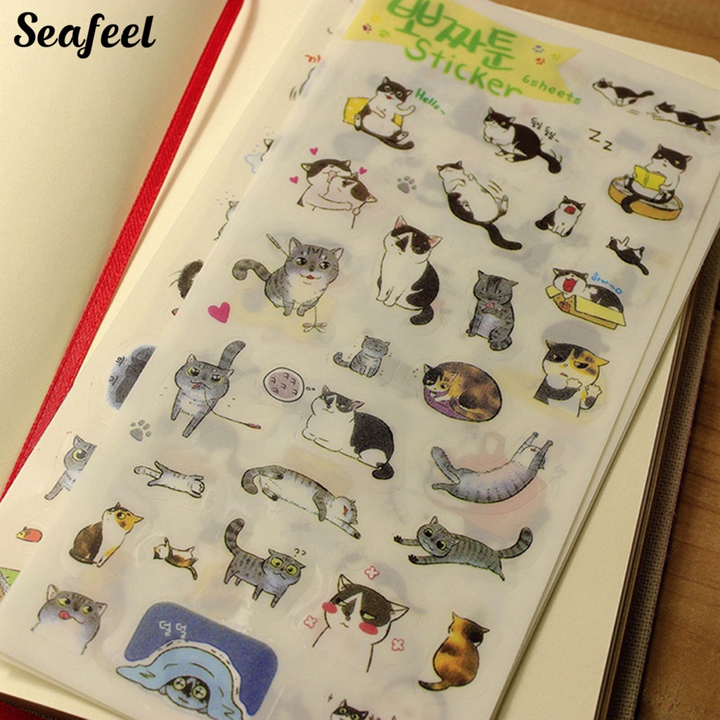Set 6 Tấm Hình Dán Mèo Dễ Thương Trang Trí Scrapbook