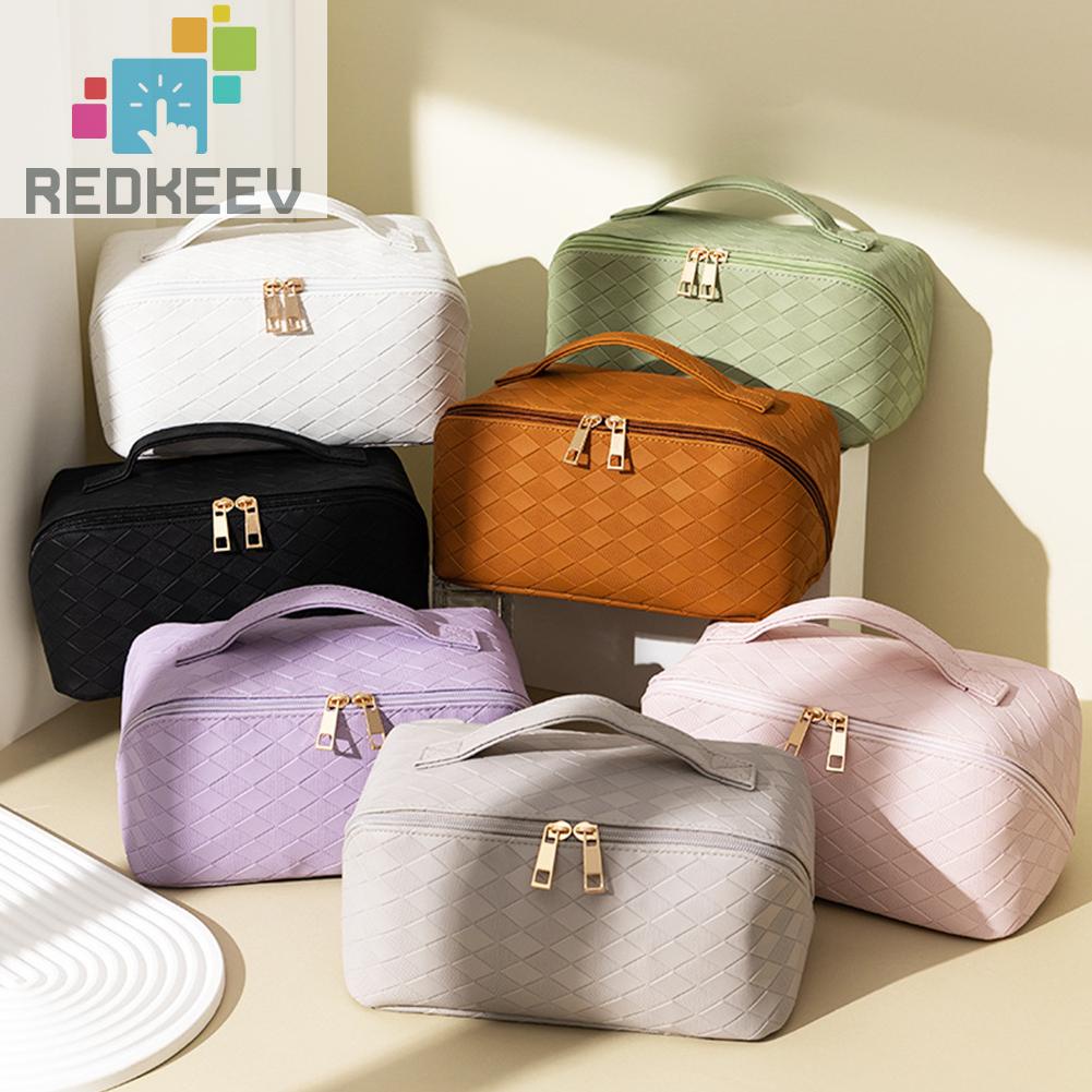 Túi Đựng Mỹ Phẩm Bằng PU Sức Chứa Lớn Họa Tiết Sọc Caro Tiện Dụng Cho Nữ