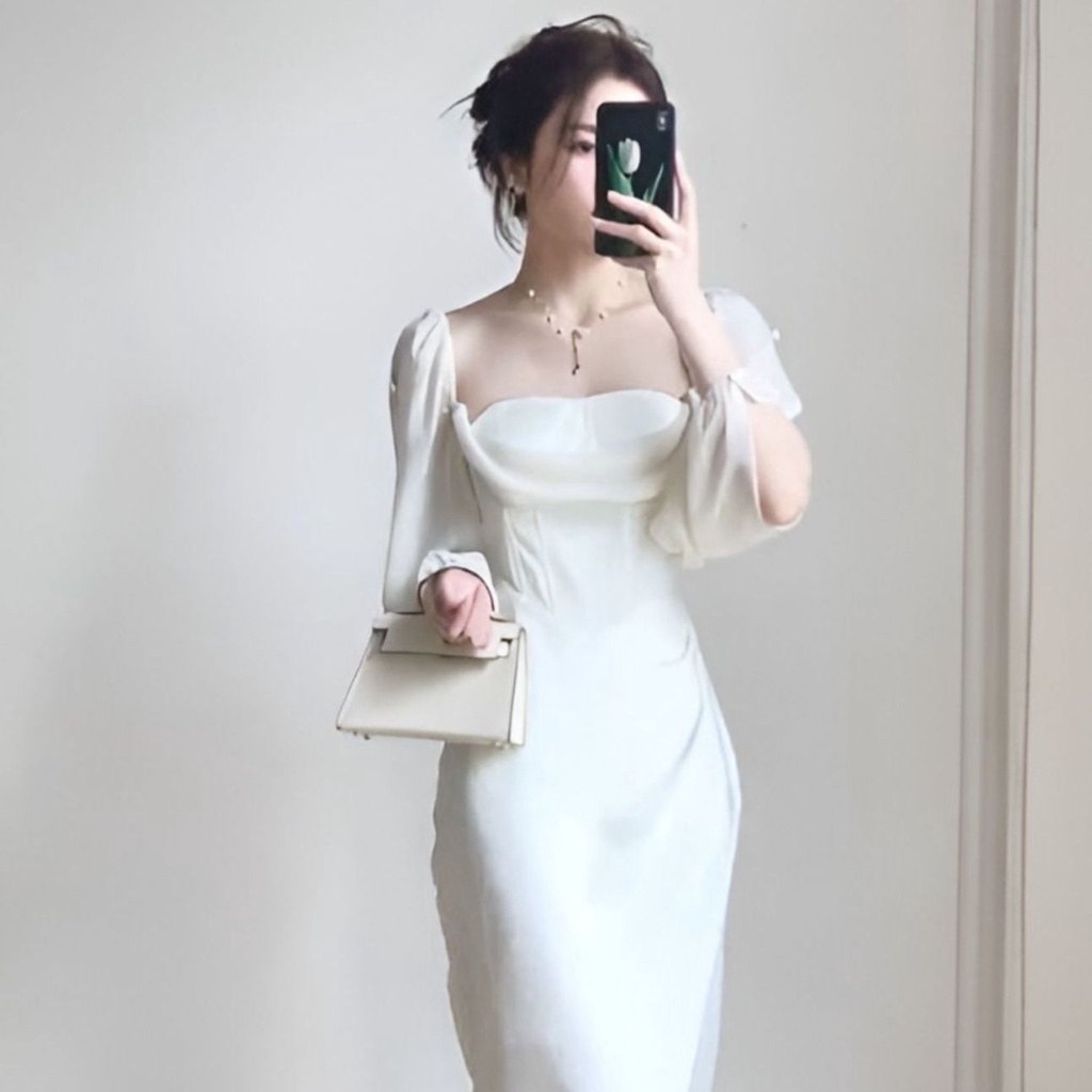 Đầm Trắng Dài Tay Thời Trang Mùa Thu Pháp 2023 Cho Nữ