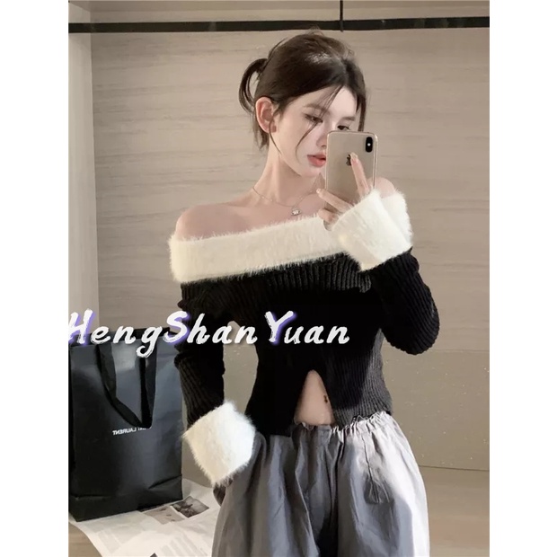 Áo sweater Dài Tay Lệch Vai Phong Cách Thu Đông Mới Cho Nữ