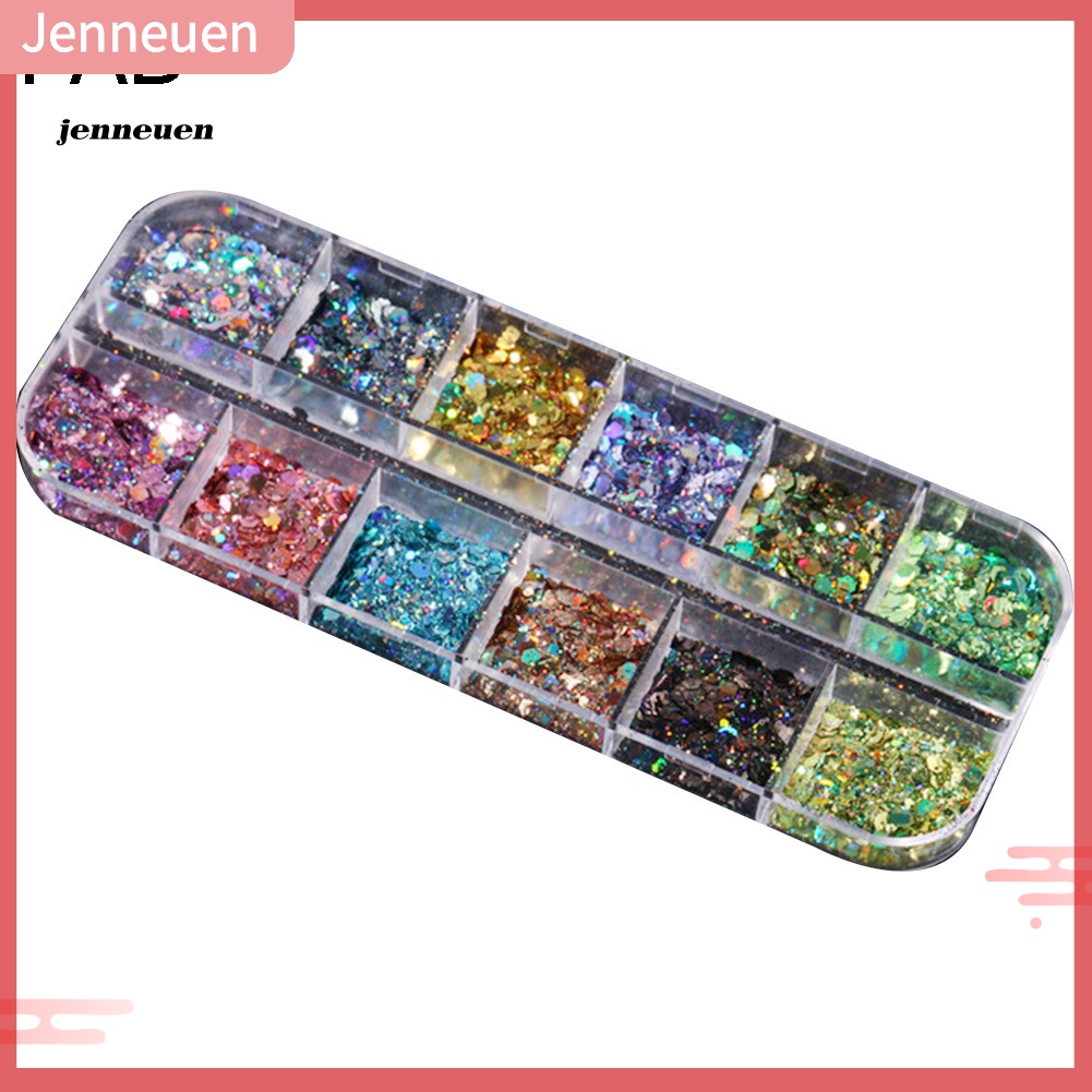 Hộp 12 Ngăn Đựng Hạt Kim Sa Siêu Mỏng Trang Trí Móng Tay